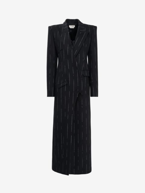 Alexander McQueen Women's Broken Pinstripe Tailored Coat in Black/ivory
