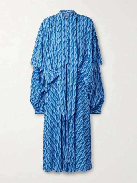 BALENCIAGA Pussy-bow printed crepe de chine midi shirt dress Azure