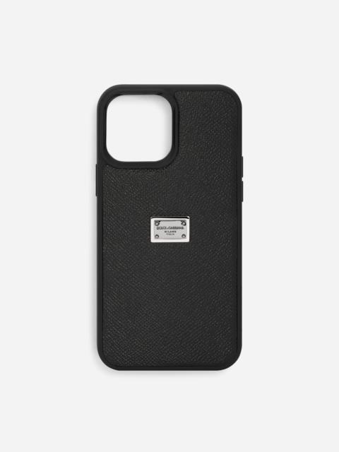 Calfskin iPhone 13 Pro Max cover with logo tag