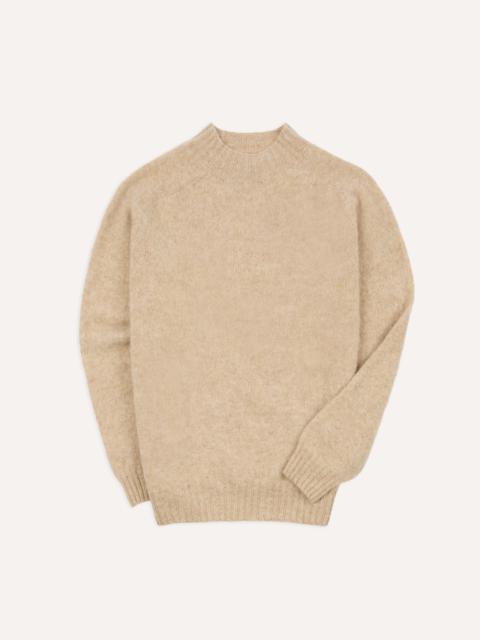 Drake's Ecru Brushed Shetland Mock Neck Jumper
