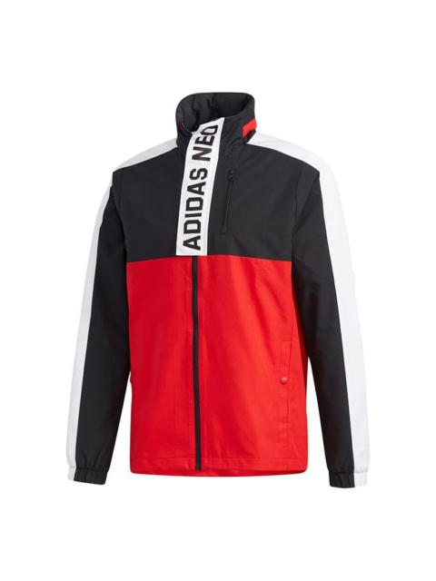 adidas neo hooded Zipper Colorblock Sports Jacket Red GQ3281