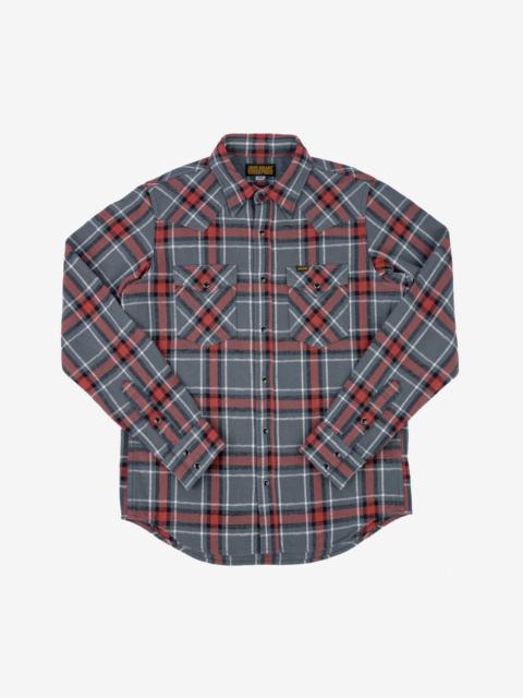 IHSH-369-GRY 12oz Slubby Heavy Flannel Herringbone Check Western Shirt - Grey