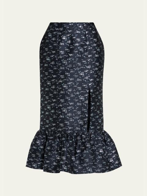 markarian Farinata Floral Twill Ruffle Midi Skirt