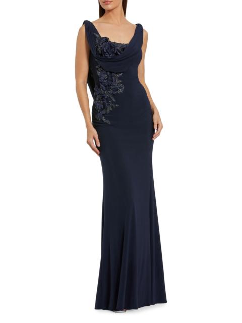MAC DUGGAL Women's Evening Beaded Jersey Sleeveless Gown - Midnight