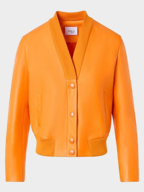 AKRIS V-Neck Leather Bomber Jacket