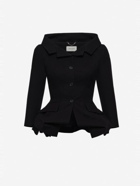 MAGDA BUTRYM Cotton blazer with rose peplum in black