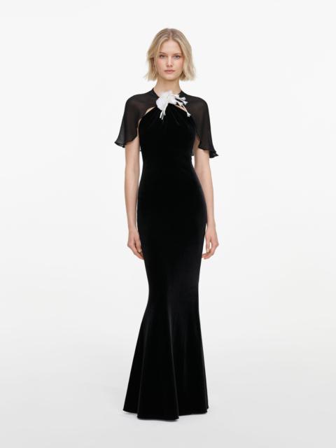 self-portrait Black Velvet Cape Maxi Dress