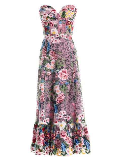 Dress The Population Women's Carina Floral Embroidered Strapless Bustier Fit & Flare Dress - Blush Multi