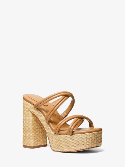 MICHAEL KORS Corrine Leather and Straw Platform Sandal