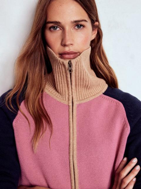 BODEN Lucy Half-zip Sweater-Pink Heather, Navy