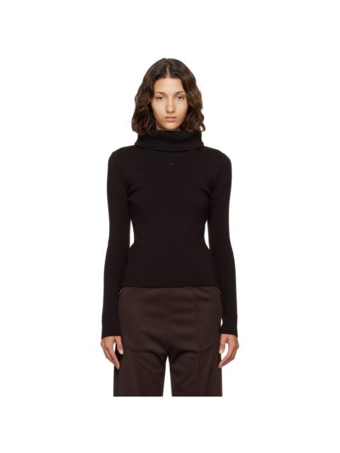 courrèges Brown High Collar Merino Wool Sweater