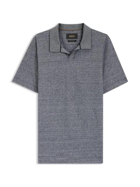 BOSS COTTON-LINEN POLO SHIRT WITH JOHNNY COLLAR