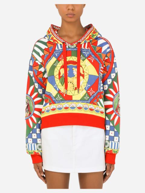 Cropped jersey hoodie with Carretto print