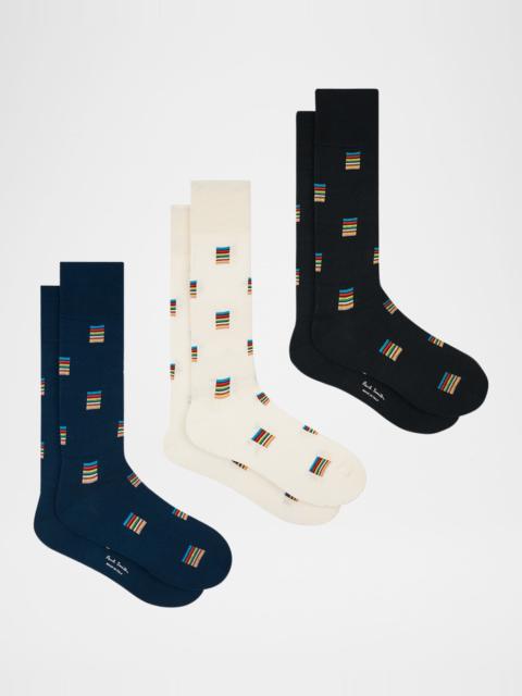 Paul Smith Men's Jonas Signature Stripe Block 3-Pack Crew Socks