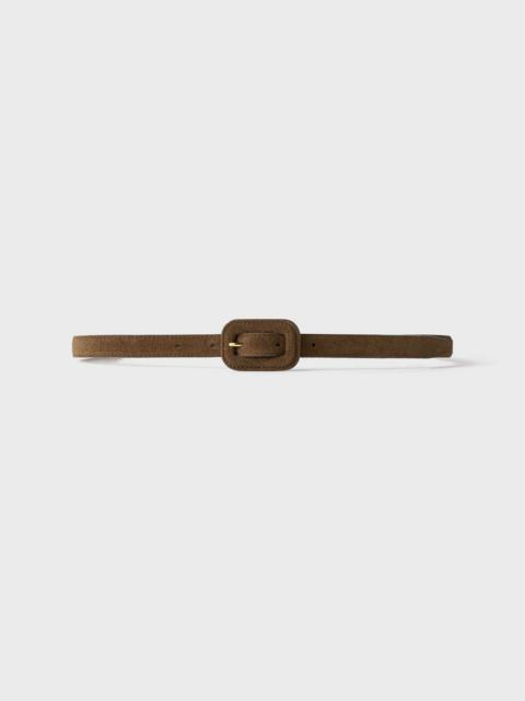 Slim covered buckle leather belt brown suede