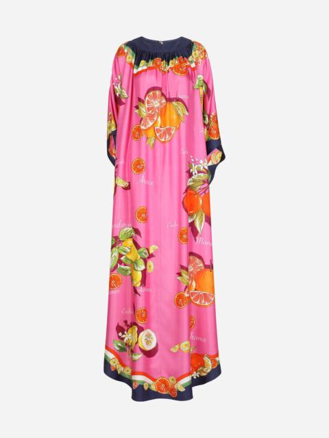 Long twill caftan with citrus print