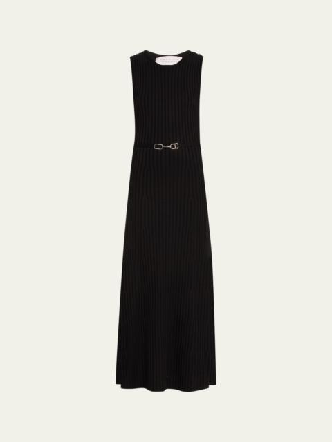 Meier Cashmere-Blend Ribbed Knit Maxi Dress with Belt