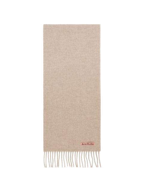 Beige Fringe Wool Skinny Scarf