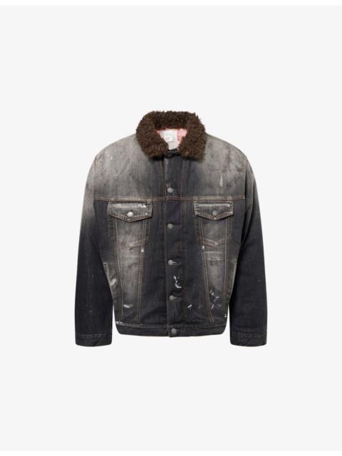 Faux-Fur-Collar Padded Denim Jacket