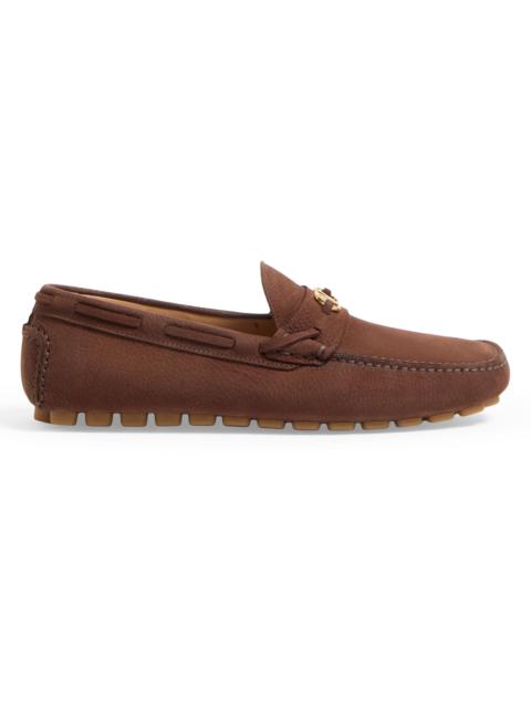 Valentino Men's Driver Fastaway Loafers in Deerskin Suede - Bark Brown