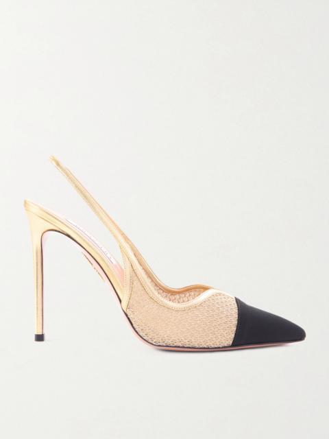 AQUAZZURA Gia 105 Leather-trimmed Mesh And Grosgrain Slingback Pumps