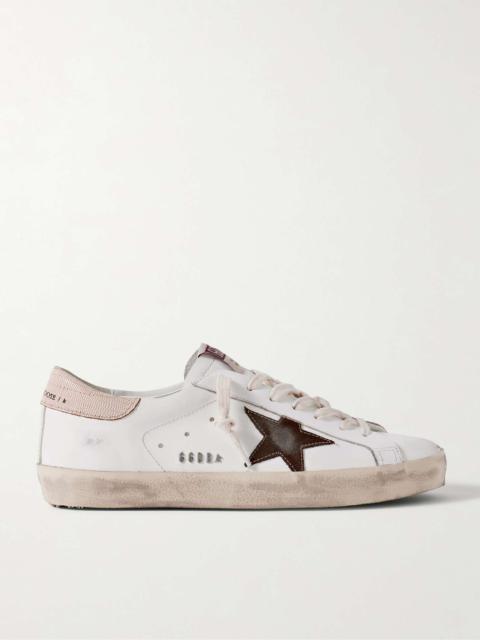 Super Star Distressed Suede-Trimmed Leather Sneakers