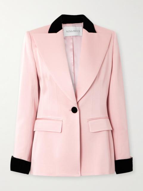 NINA RICCI Velvet-trimmed Satin Blazer