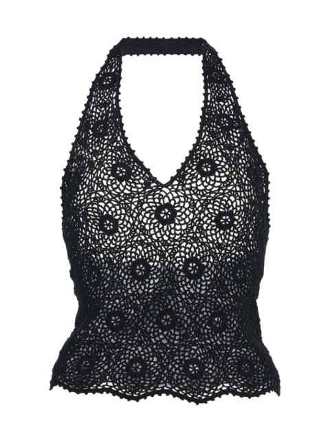 NILI LOTAN Ventura Crocheted Cotton Top black