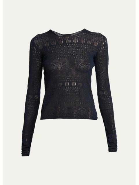 GIORGIO ARMANI Pointelle-Knit Crewneck Sweater