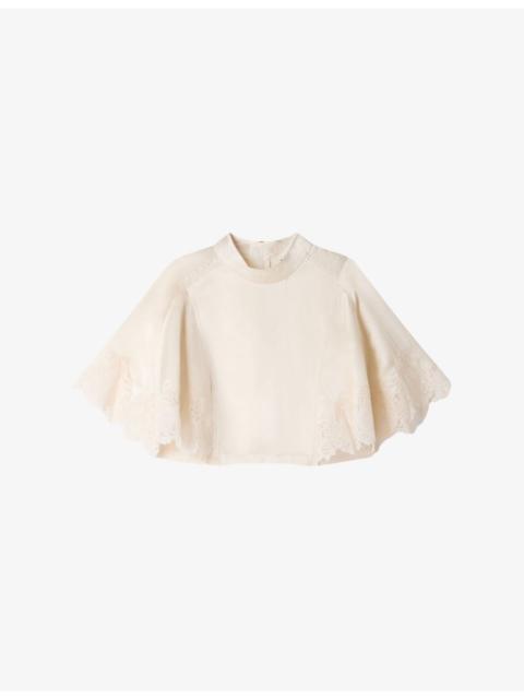 Sandro Lace-Trim Cropped Satin Top