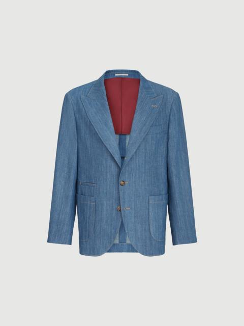 Brunello Cucinelli Lightweight denim deconstructed peak-lapel blazer with patch pockets