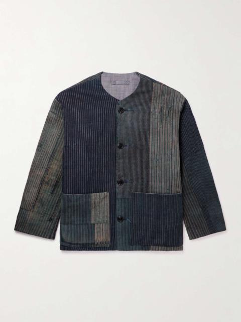 APPLIED ART FORMS CU1-1 Padded Patchwork Striped Cotton-Gabardine Jacket