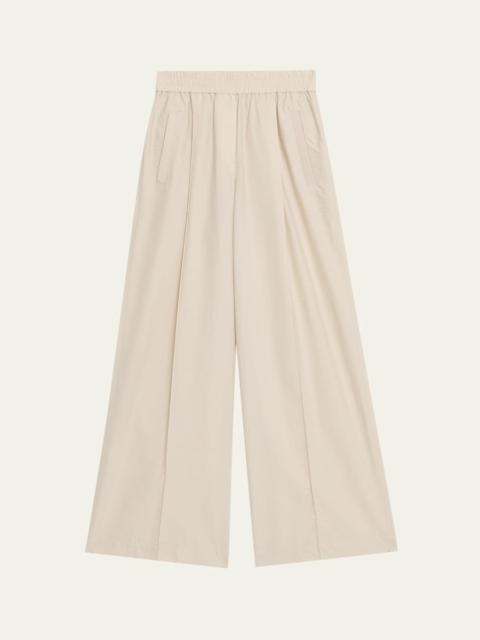 Brunello Cucinelli Techno Cotton Pleat Wide-Leg Pull-On Track Pants