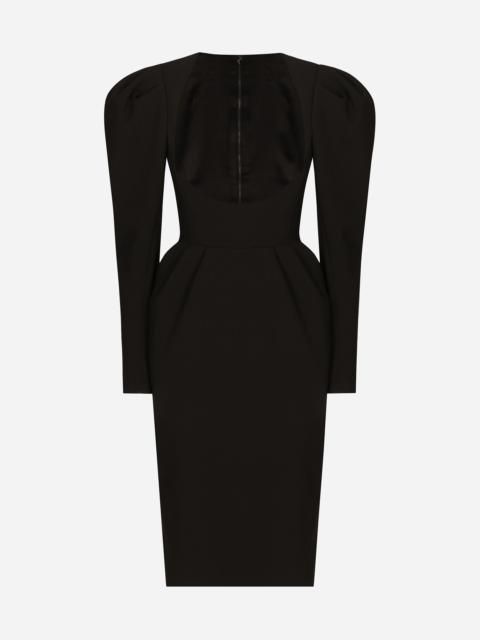 Calf-length wool dress with open neckline