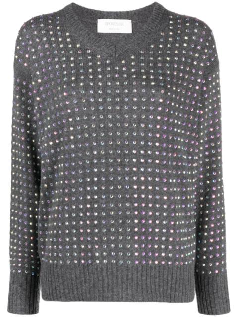 crystal-embellished V-neck jumper