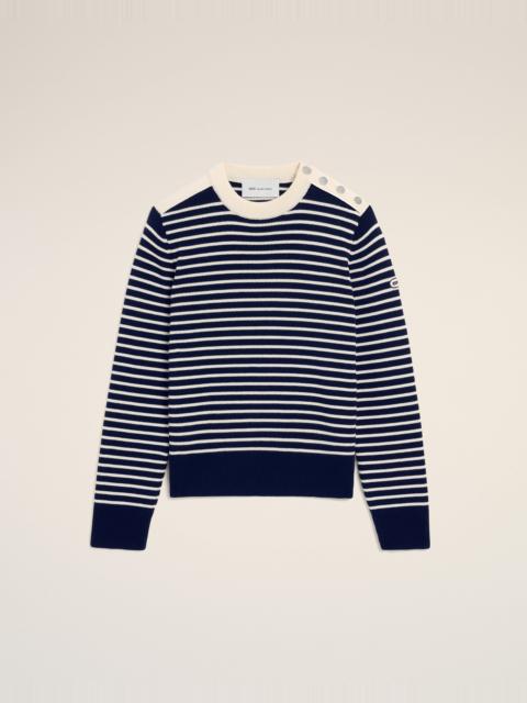 AMI Paris BLUE SAILOR STRIPED WOOL CREWNECK SWEATER