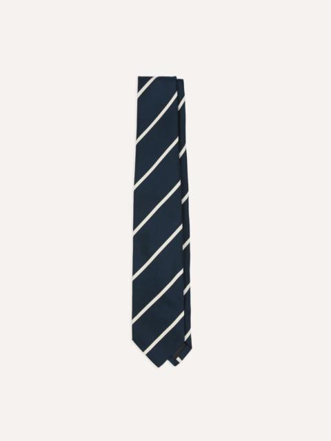 Drake's Navy and White Bar Stripe Repp Silk Tipped Tie