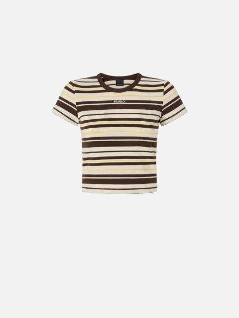 PINKO CROPPED STRIPED T-SHIRT WITH PINKO LOGO