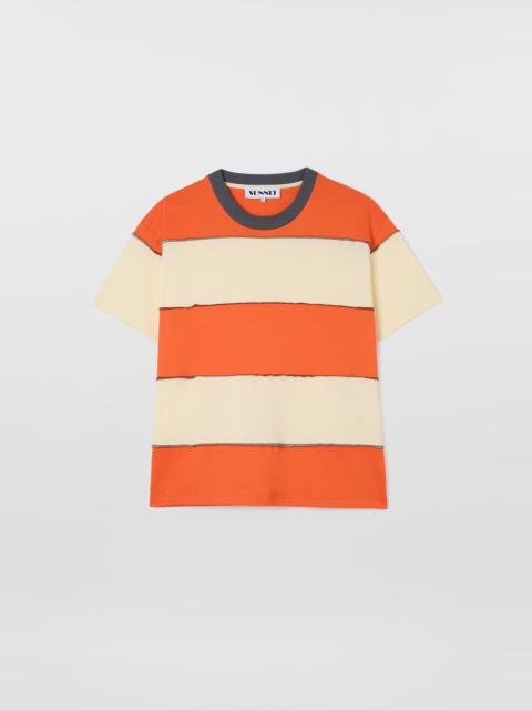 SUNNEI STRIPED T-SHIRT W/ CUTS / off white & orange