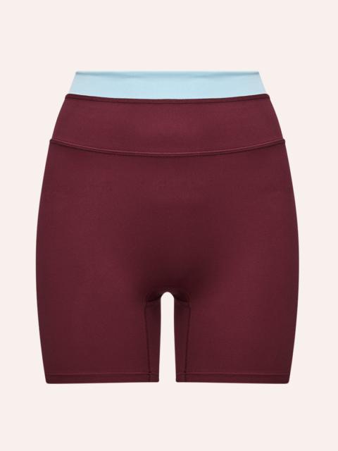 P.E NATION LUMINA 5" BIKE SHORT IN BURGUNDY & SKY BLUE