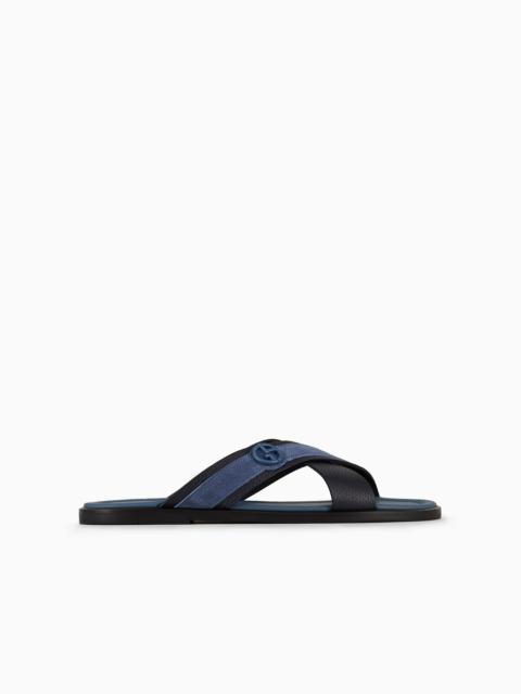 GIORGIO ARMANI Two-toned, plaited suede cross sandals