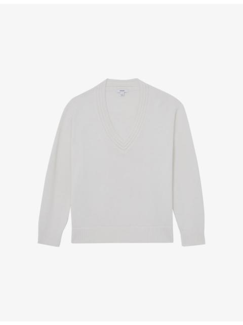 REISS Cherish V-Neck Cotton and Wool-Blend Jumper