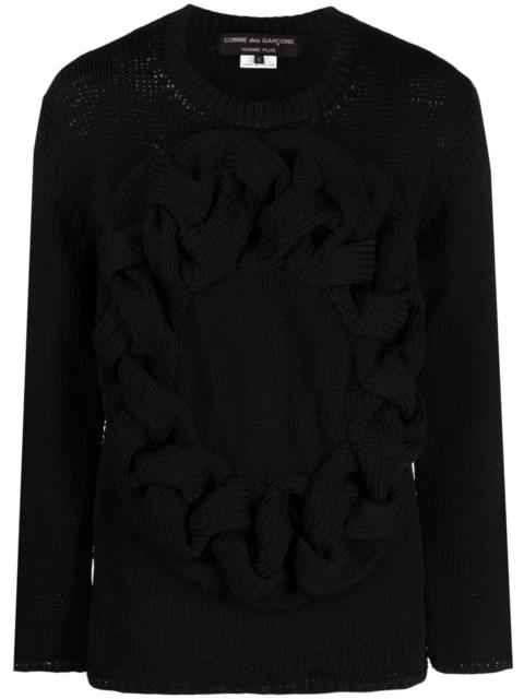 Black Cable-Knit Crew-Neck Sweater