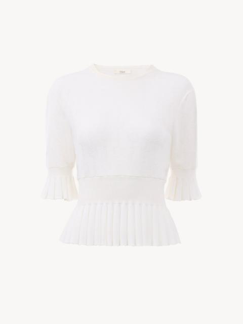 Chloé CROPPED RUFFLE SWEATER IN A WOOL KNIT