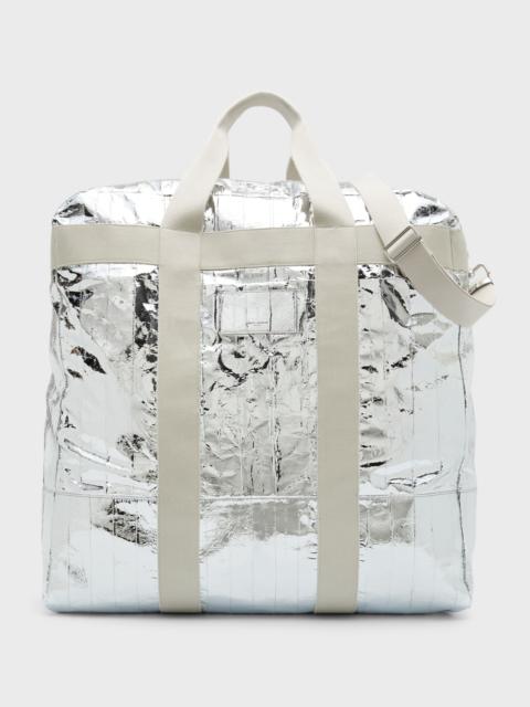 Saint Laurent UNIVERSITE North/South Foldable Tote Bag in Canvas and Smooth Leather - White - Men