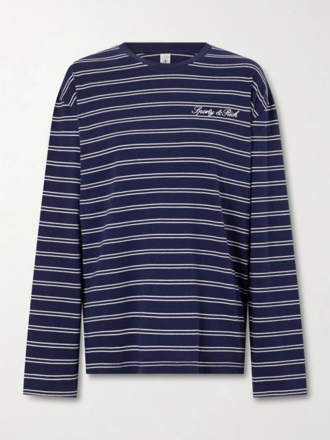 Sporty & Rich Logo-embroidered Striped Cotton-jersey Long-sleeve Top
