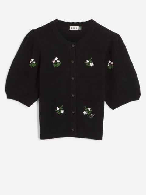 RIXO Minta Black Summer Bud Embroidery Cardigan