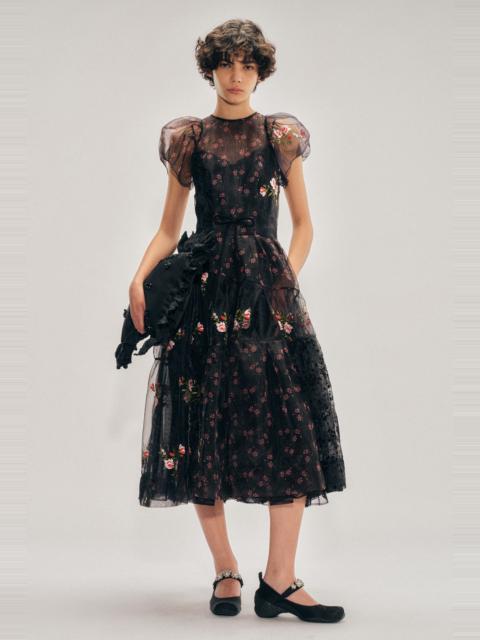 Simone Rocha Sheer Puff Sleeve Patchwork Flounce Dress