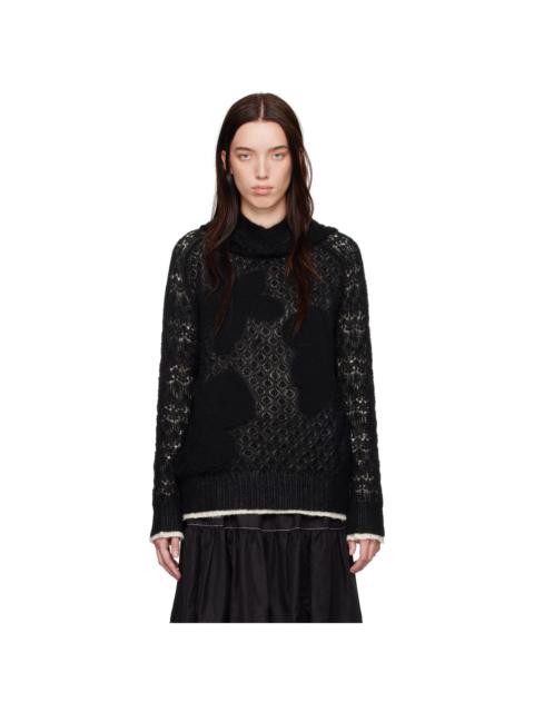 TAO Comme Des Garçons Black Wool Lace Pattern Intarsia Hoodie