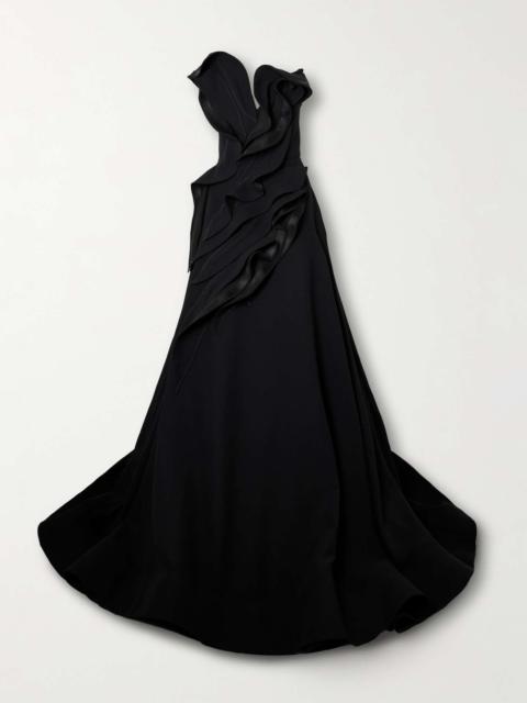 MATICEVSKI Ironworks strapless mesh-trimmed ruffled crepe gown Black